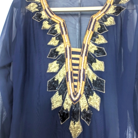 Women's Navy & Gold Sheer Kurta With Gold Embellishments - size XS New - Picture 2 of 6